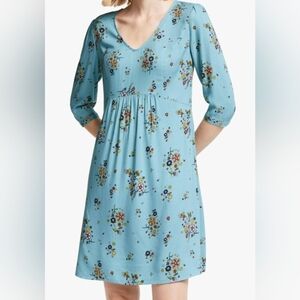 Boden Blue Pleated Midi Sundress with Cuffed Sleeves